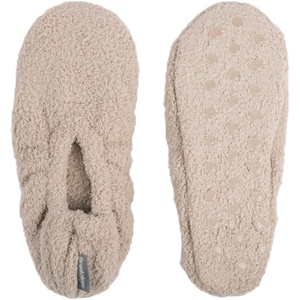 image:imageBrookstone Plush Footie Slippers for Women with Memory Foam InsoleKnit  Feather Gray