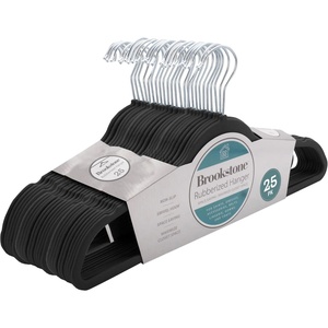 image:imageBROOKSTONE 10 Pack NonSlip High Grade Rubber Coated Plastic Hangers Ultra Slim Lightweight Design HeavyDuty Wont Stain Fabric Swivel 360 Hook25 Pack Black Coated Hangers