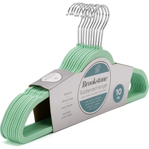 image:imageBROOKSTONE 10 Pack NonSlip High Grade Rubber Coated Plastic Hangers Ultra Slim Lightweight Design HeavyDuty Wont Stain Fabric Swivel 360 HookMint