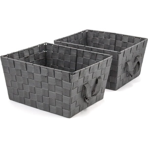 image:imageBrookstone Over the Toilet Tank Wicker Storage Basket Bathroom and Closet Organizers and Storage Bins with Fabric Liner Grey 2 Pack SetDark Grey