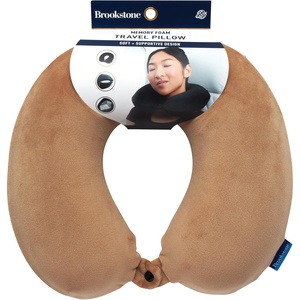 image:imageBrookstone Travel Neck Pillow  Lightweight UShaped Memory Foam Travel Pillow for Airplane Car Travels amp Sleeping BlackKhaki