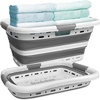 image:imageBROOKSTONE Collapsible Laundry Basket Set Modern Extra Large Collapsible Basket Set Comfort NonSlip Grip Handles Minimalist Space Saving Design Portable PopUp Hamper BPA FREE Dark Grey 2 PACKWhiteGrey  Three Handle Hip Hugger