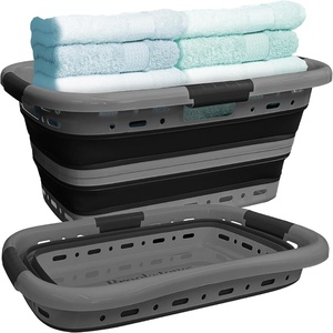 image:imageBROOKSTONE Collapsible Laundry Basket Set Modern Extra Large Collapsible Basket Set Comfort NonSlip Grip Handles Minimalist Space Saving Design Portable PopUp Hamper BPA FREE Dark Grey 2 PACKGreyBlack  Three Handle Hip Hugger