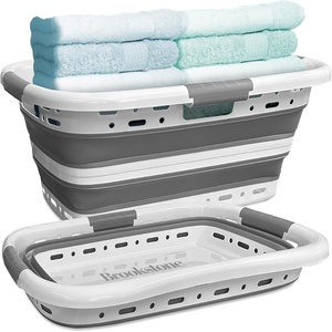 image:imageBROOKSTONE Collapsible Laundry Basket Set Modern Extra Large Collapsible Basket Set Comfort NonSlip Grip Handles Minimalist Space Saving Design Portable PopUp Hamper BPA FREE Dark Grey 2 PACKWhiteGrey  Three Handle Hip Hugger