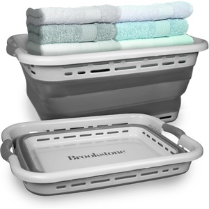 image:imageBROOKSTONE Collapsible Laundry Basket Set Modern Extra Large Collapsible Basket Set Comfort NonSlip Grip Handles Minimalist Space Saving Design Portable PopUp Hamper BPA FREE Dark Grey 2 PACKLight Grey