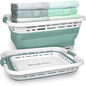 image:imageBROOKSTONE Collapsible Laundry Basket Set Modern Extra Large Collapsible Basket Set Comfort NonSlip Grip Handles Minimalist Space Saving Design Portable PopUp Hamper BPA FREE Dark Grey 2 PACKMint Green