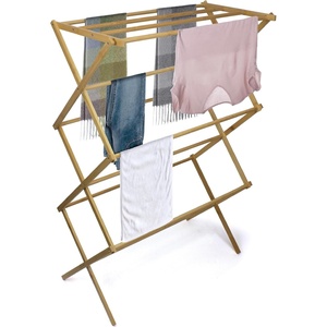 image:imageBROOKSTONE EcoFriendly Bamboo Drying Rack Collapsible Laundry Clothes Hanger 10 Hanging Bars Minimalist Space Saving Design