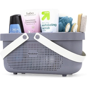 image:imageBrookstone Modern Large Portable Shower Caddy with Soft Silicone Carrying Handle Bathroom Organizer Basket Plastic Bath Tote and Shower Organizer Quick Dry Drainage Holes BPA Free WhiteGray  Charcoal