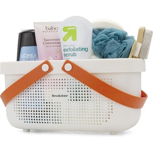 image:imageBrookstone Modern Large Portable Shower Caddy with Soft Silicone Carrying Handle Bathroom Organizer Basket Plastic Bath Tote and Shower Organizer Quick Dry Drainage Holes BPA Free WhiteWhite  Cream