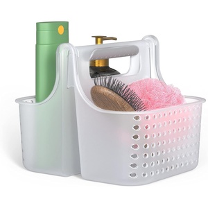 image:imageBrookstone Modern Large Portable Shower Caddy with Soft Silicone Carrying Handle Bathroom Organizer Basket Plastic Bath Tote and Shower Organizer Quick Dry Drainage Holes BPA Free WhiteClear  Frost