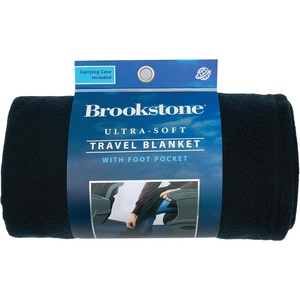 image:imageBrookstone Travel Blanket Fleece Throw with Foot Pocket CompactBlack Foot Pocket