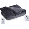 image:imageBrookstone Electric Heated Plush Blanket King 100 x 90 in GrayCharcoal