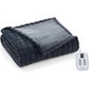 image:imageBrookstone Electric Heated Plush Blanket King 100 x 90 in GrayGray Grid
