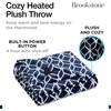 image:imageBrookstone Electric Heated Plush Throw Blanket Ivory WindowpaneBlue Trellis