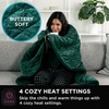 image:imageBrookstone Electric Heated Plush Throw Blanket Ivory WindowpaneGreen