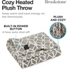 image:imageBrookstone Electric Heated Plush Throw Blanket Ivory WindowpaneTaupe Trellis