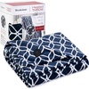 image:imageBrookstone Electric Heated Plush Throw Blanket Ivory WindowpaneBlue Trellis