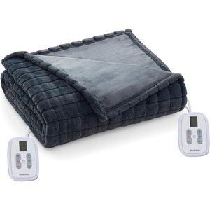 image:imageBrookstone Electric Heated Plush Blanket King 100 x 90 in GrayGray Grid