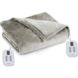 image:imageBrookstone Electric Heated Plush Blanket King 100 x 90 in GrayTaupe