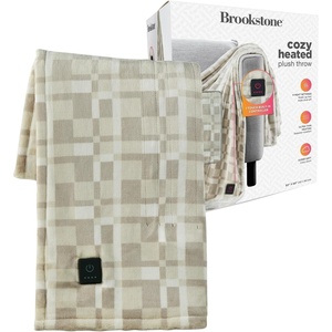 image:imageBrookstone Electric Heated Plush Throw Blanket Ivory WindowpaneChic Plaid