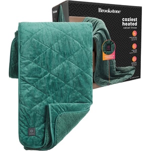 image:imageBrookstone Electric Heated Plush Throw Blanket Ivory WindowpaneGreen