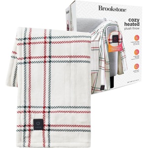 image:imageBrookstone Electric Heated Plush Throw Blanket Ivory WindowpaneIvory Windowpane