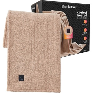 image:imageBrookstone Electric Heated Plush Throw Blanket Ivory WindowpaneSolid Brown
