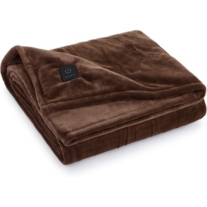 image:imageBrookstone Electric Heated Plush Throw Blanket Ivory WindowpaneTan