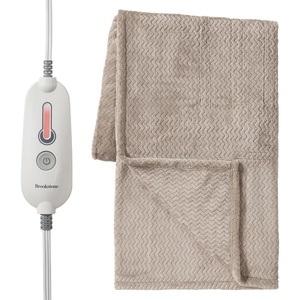image:imageBrookstone Electric Heated Plush Throw Blanket Ivory WindowpaneTaupe