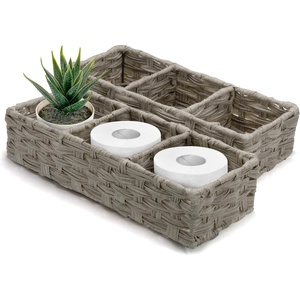 image:imageBROOKSTONE 2 PACK SET Wicker Storage Basket Boho Organization and Storage Container Decorative Shelf Bin Over the Toilet Paper Reserve Suitable for Any Home Dcor Style
