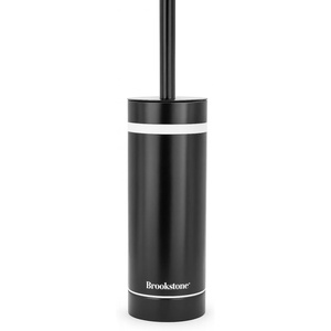 image:imageBROOKSTONE Toilet Brush and Holder Set for Bathroom with Splash Guard for Deep Cleaning Compact and Space Saving Stylish Toilet Bowl Cleaners ChromeBlack With Stripe