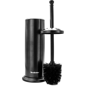 image:imageBROOKSTONE Toilet Brush and Holder Set for Bathroom with Splash Guard for Deep Cleaning Compact and Space Saving Stylish Toilet Bowl Cleaners ChromeBlack