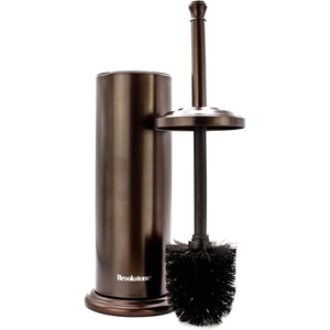 image:imageBROOKSTONE Toilet Brush and Holder Set for Bathroom with Splash Guard for Deep Cleaning Compact and Space Saving Stylish Toilet Bowl Cleaners ChromeBronze
