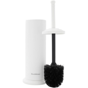 image:imageBROOKSTONE Toilet Brush and Holder Set for Bathroom with Splash Guard for Deep Cleaning Compact and Space Saving Stylish Toilet Bowl Cleaners ChromeWhite