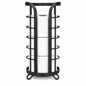 image:imageBROOKSTONE Toilet Paper Holder Stand Reserve  Free Standing Toilet Paper Stand with Storage that Holds Mega Rolls Standing Bathroom Tissue Organizer Bathroom Decor  Modern Storage Holder GoldBlack